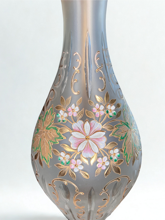 Etched Floral Glass Lamp - 39.4" tall