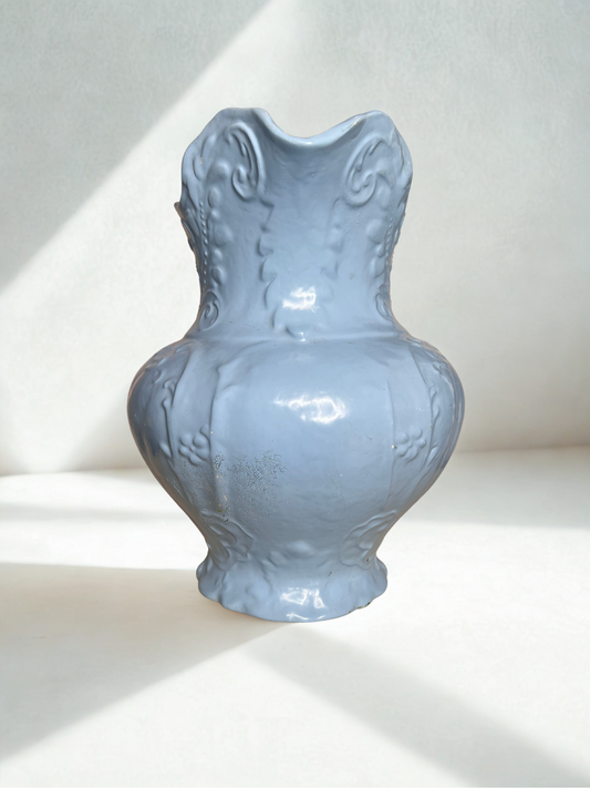 Vintage Ornate Ceramic Pitcher – Painted Blue