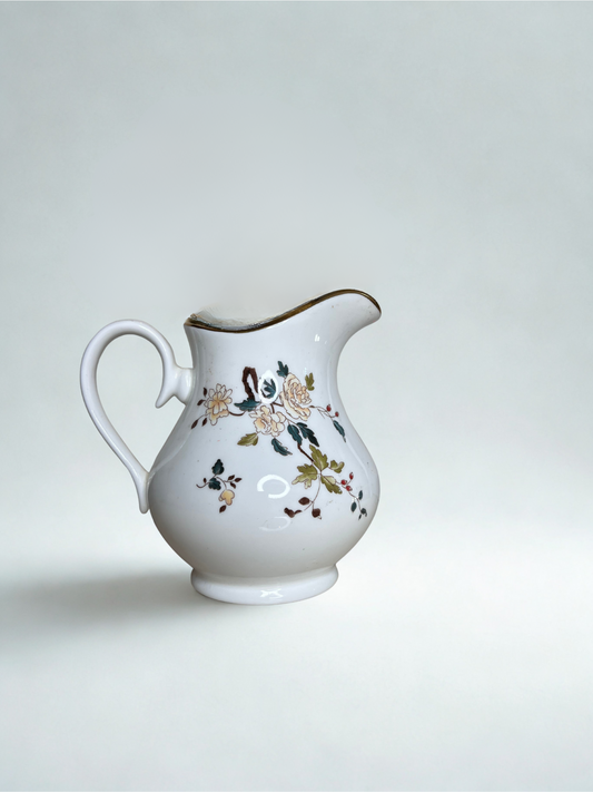 Vintage Floral Porcelain Pitcher with Gold Trim