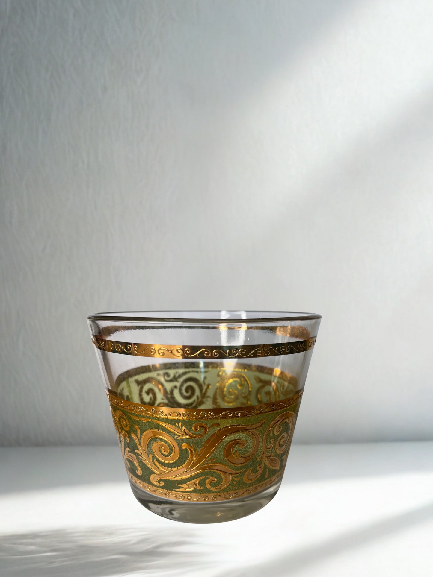 Vintage Venetian Green & Gold Scroll Glass