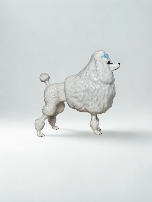 Vintage Ceramic Poodle Figurine – White with Blue Bow