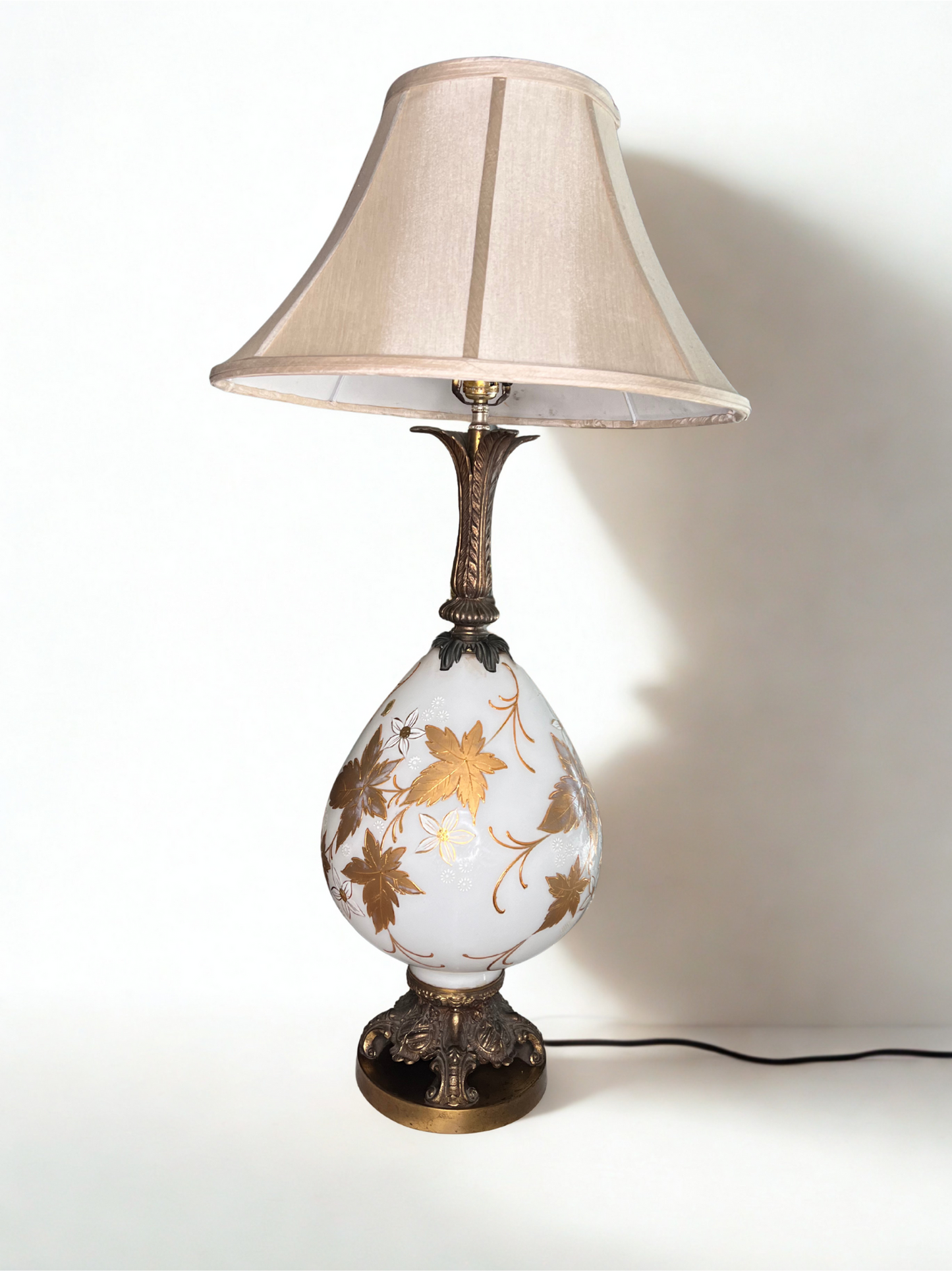 Vintage Glass Table Lamp with Gold Leaf Motif –40.5" tall