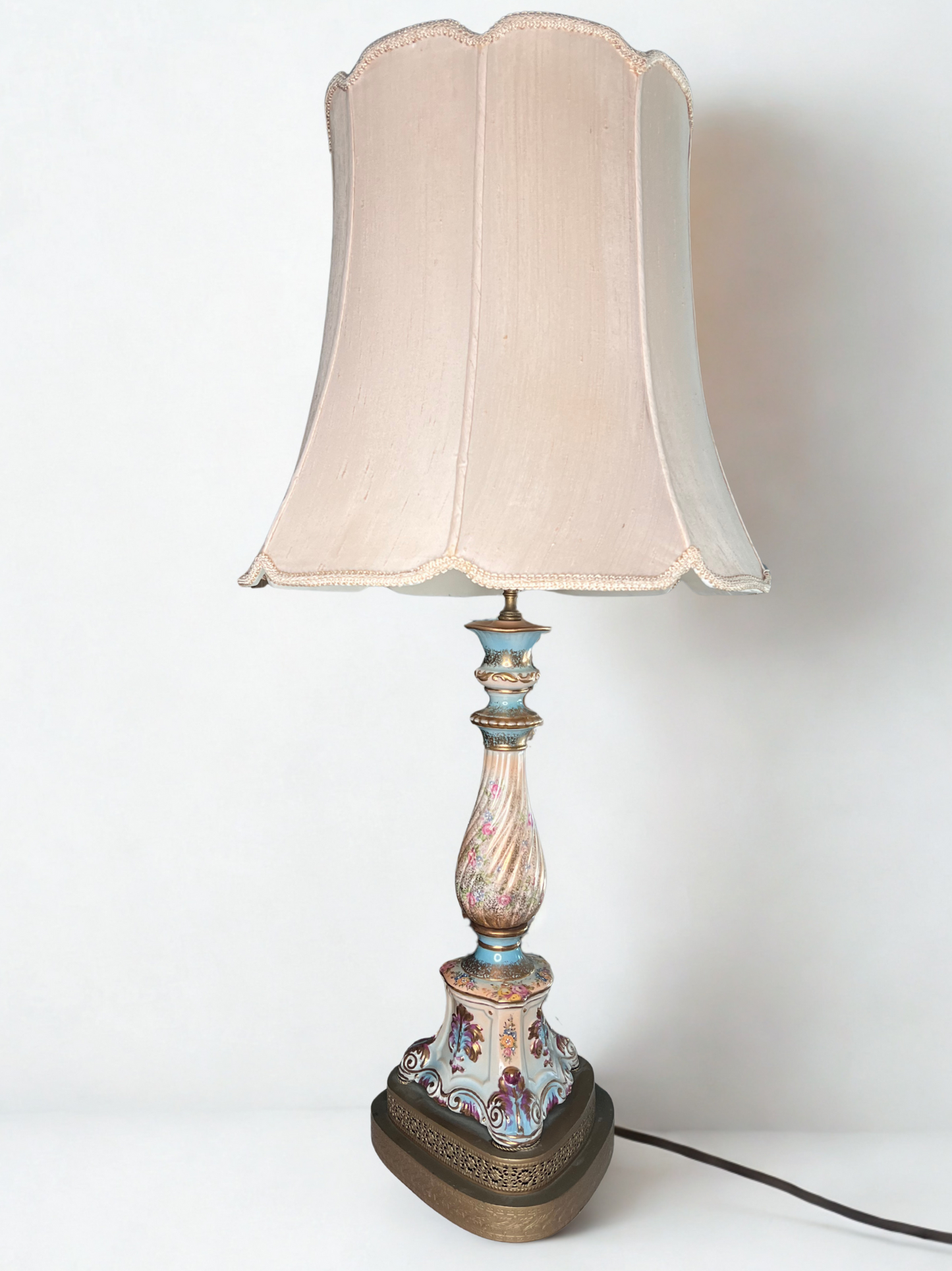 Ornate Vintage Ceramic Table Lamp – Hand-Painted - 37" tall