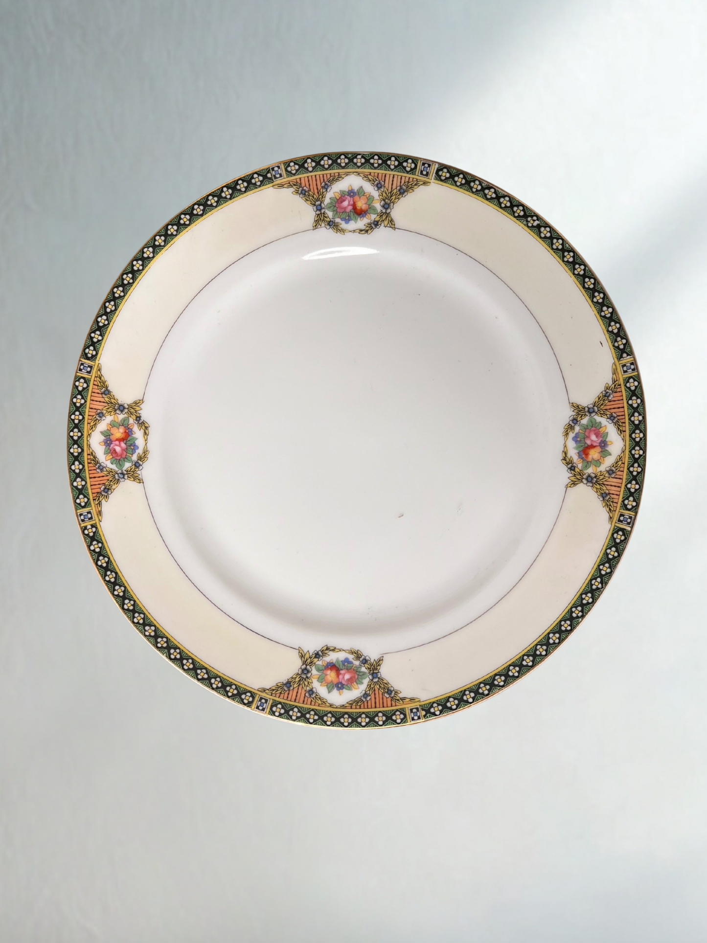 Vintage Plate with Black and Gold Geometric Border – 8"