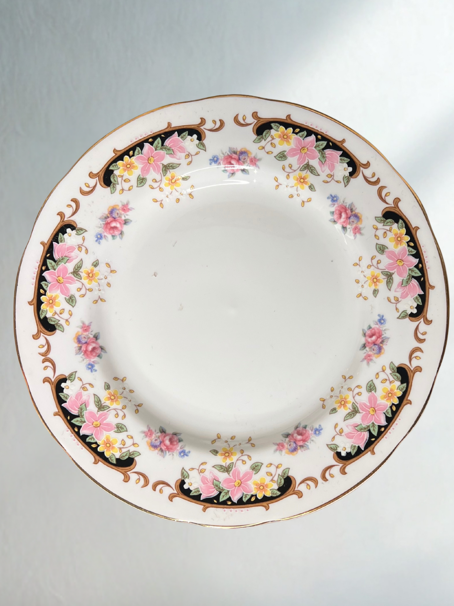 Vintage Floral Plate with Black and Gold Accents – 8"