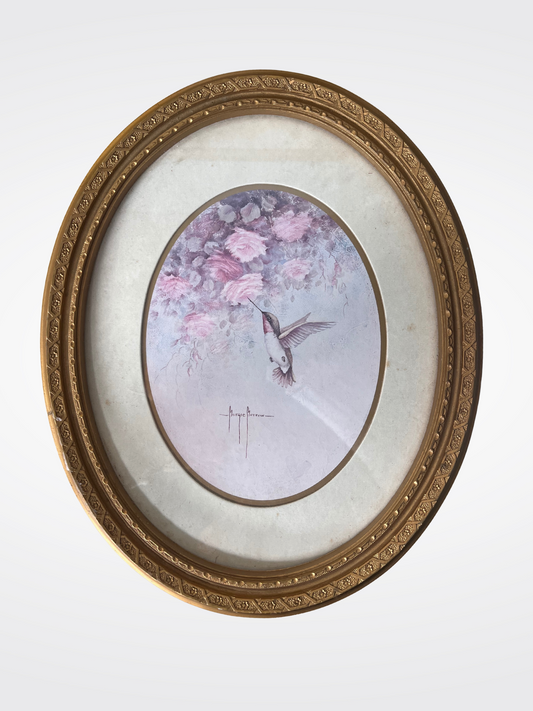 Vintage Oval Framed Hummingbird Print by Joyce Arrow