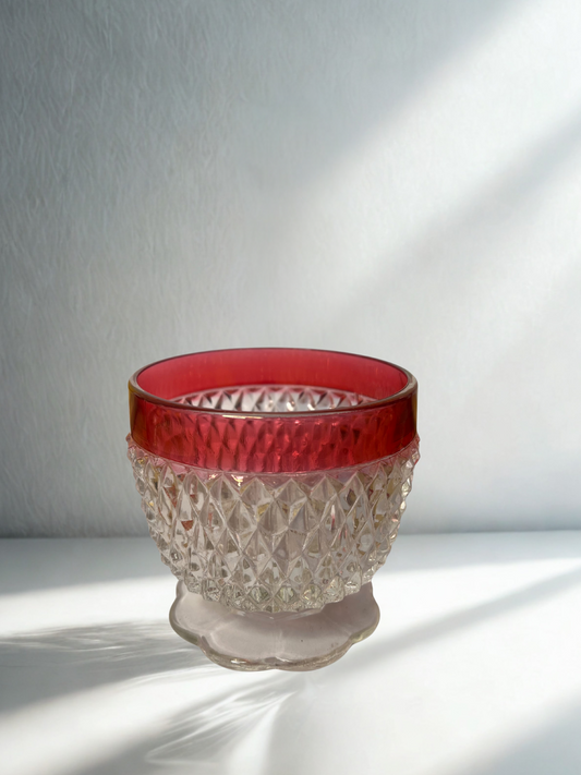 Vintage Ruby Flash Glass Creamer, Sugar Bowl & Tray Set – Diamond Pattern (Set of 3)