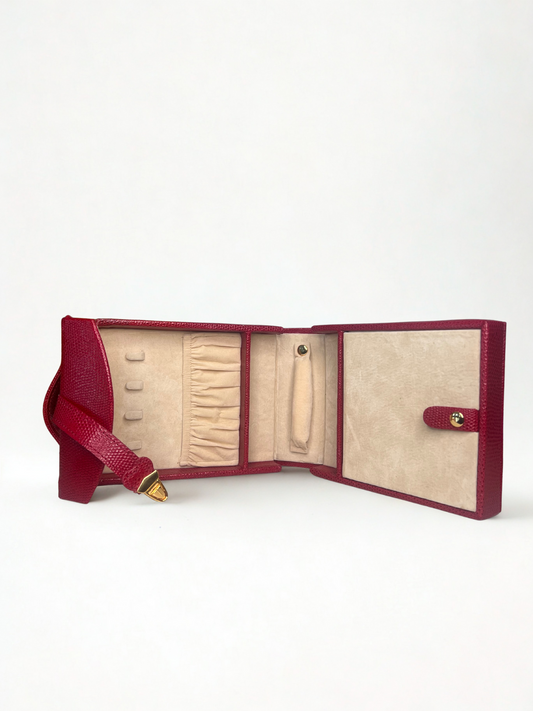 Vintage Red Faux Lizard Jewelry Case with Gold Clasp