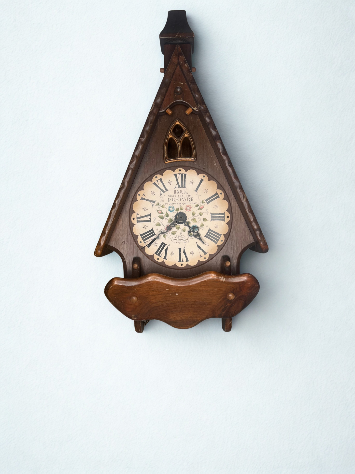 Vintage Wooden Wall Clock with Shelf