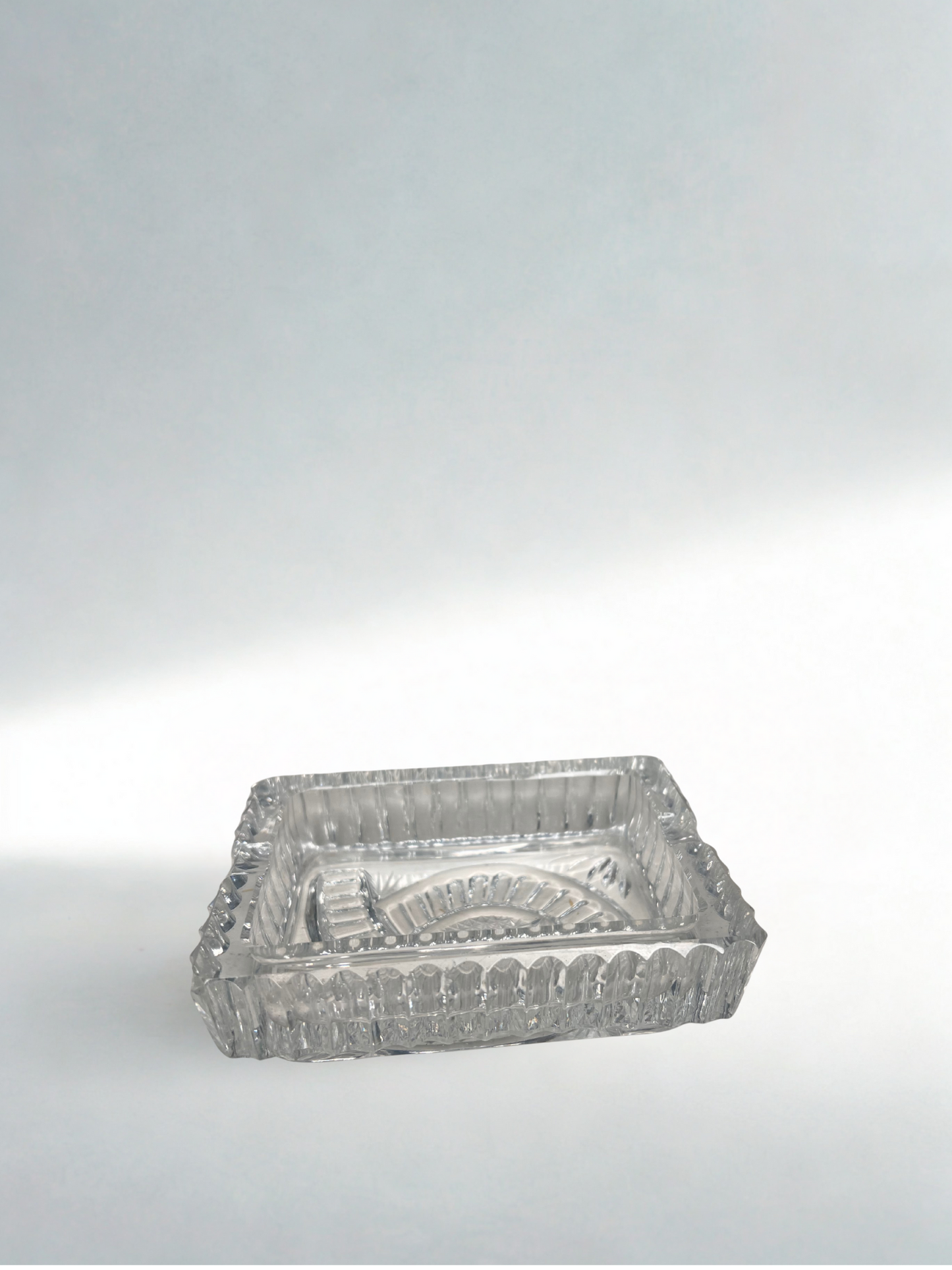 Vintage Pressed Glass Ashtray – Rectangular Cut Design