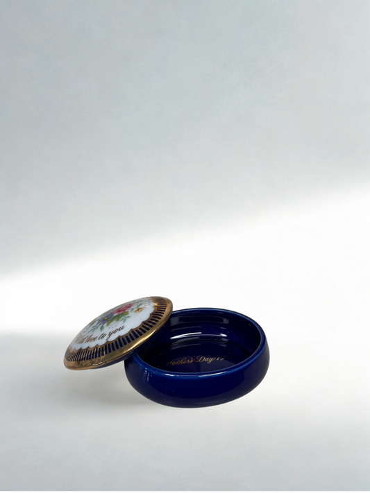 Vintage Cobalt Glass Trinket Box – “With Love to You”