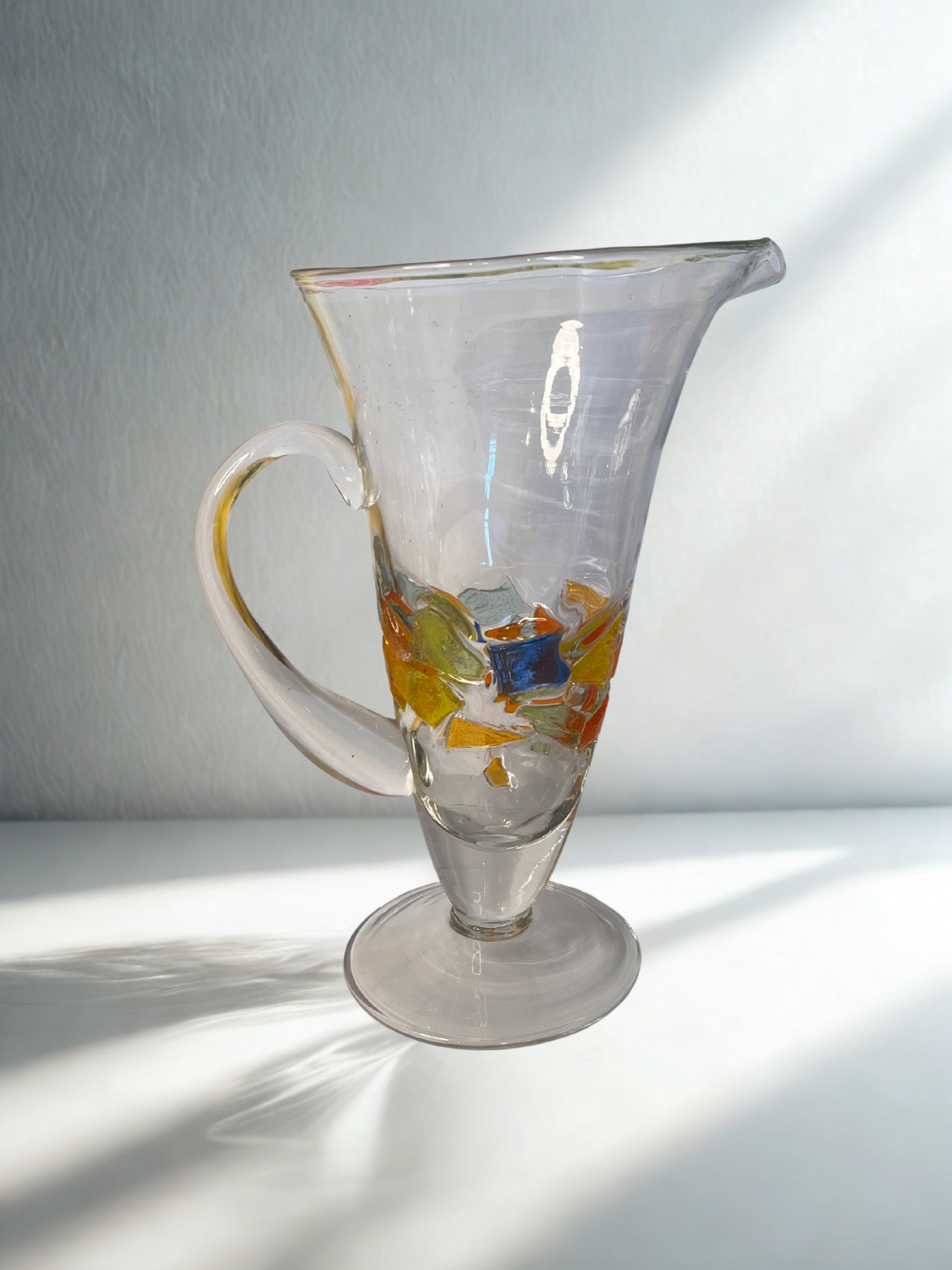Handblown Murano-Style Glass Pitcher – Multicolor Accents