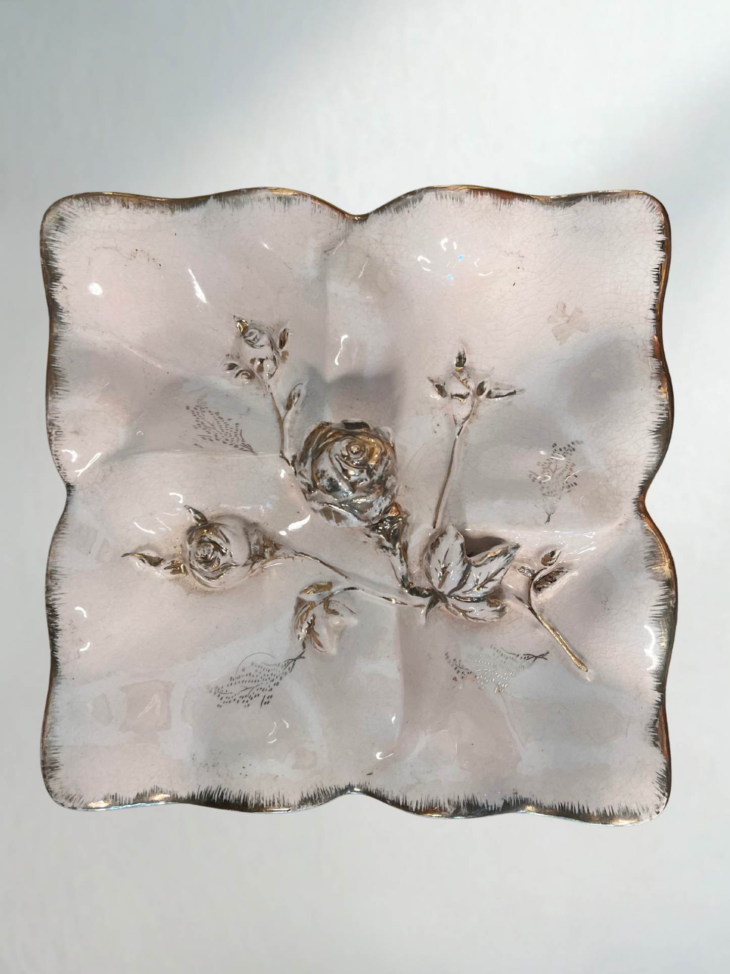 Vintage Ceramic Floral Relief Dish