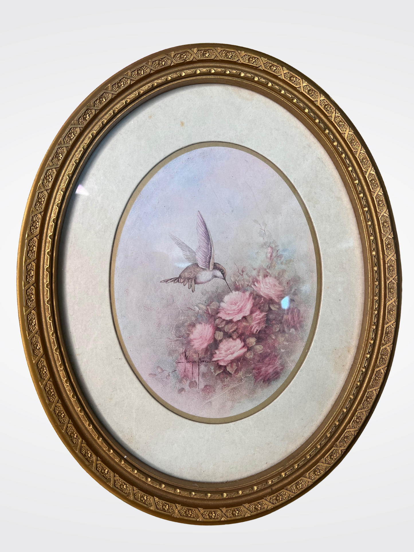 Vintage Oval Framed Hummingbird Print by Joyce Arrow