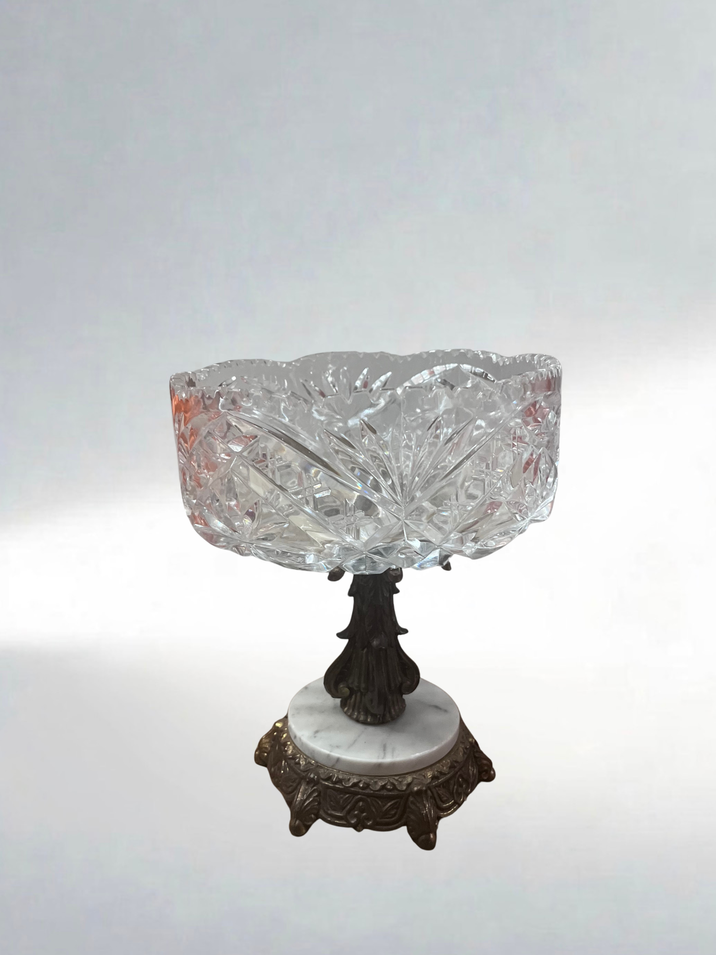 Vintage Crystal Bowl on Marble Pedestal Base