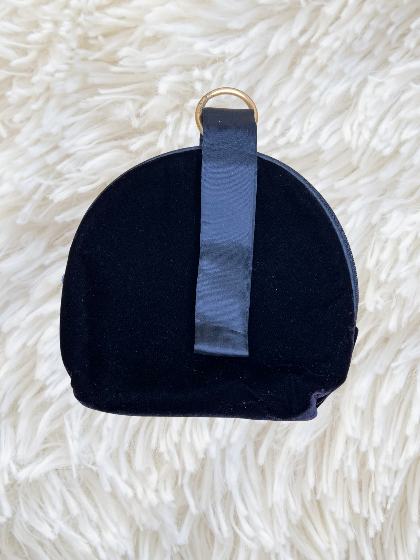 Vintage Midnight Velvet Clutch with Gold Ring Handle
