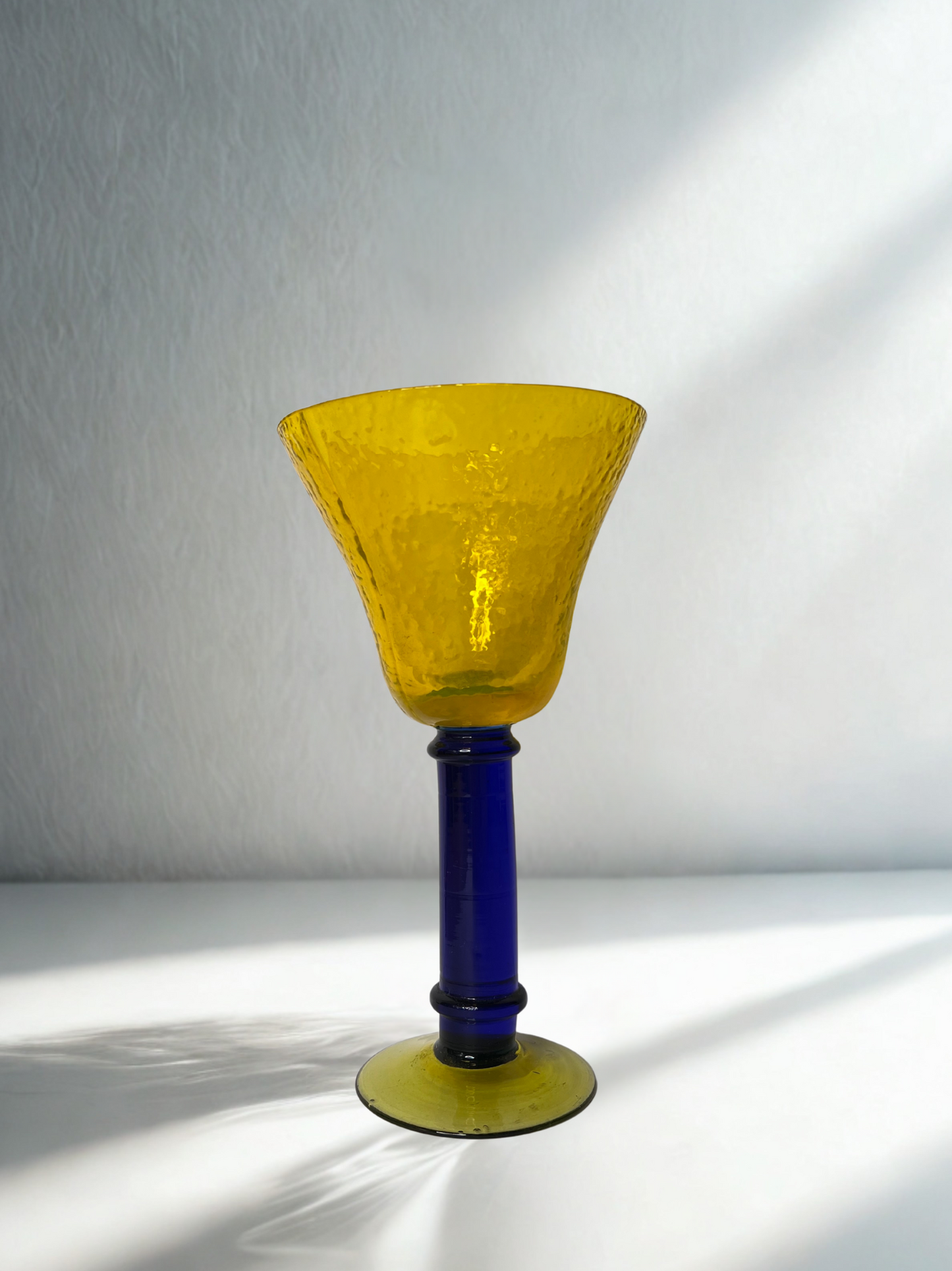 Amber Textured Glass with Cobalt Stem