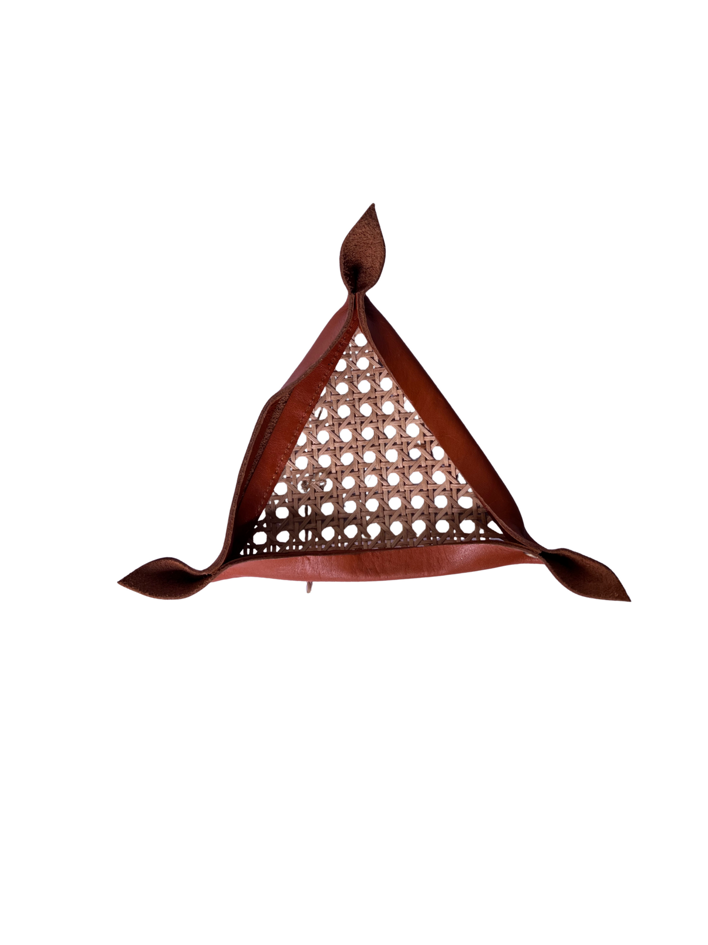 Handmade Leather & Cane Weave Catchall Tray – 7.5" Sides