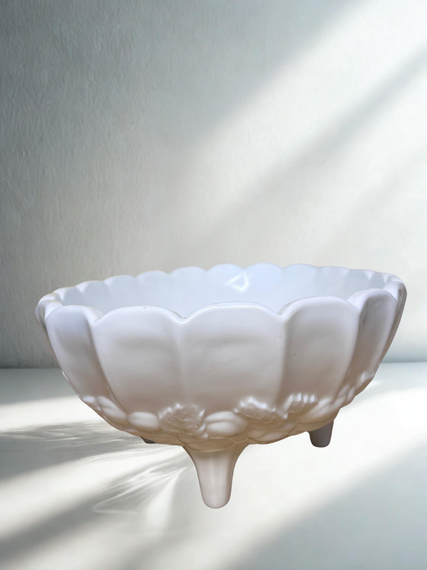 Vintage Milk Glass Footed Bowl – Indiana Glass “Harvest” Pattern