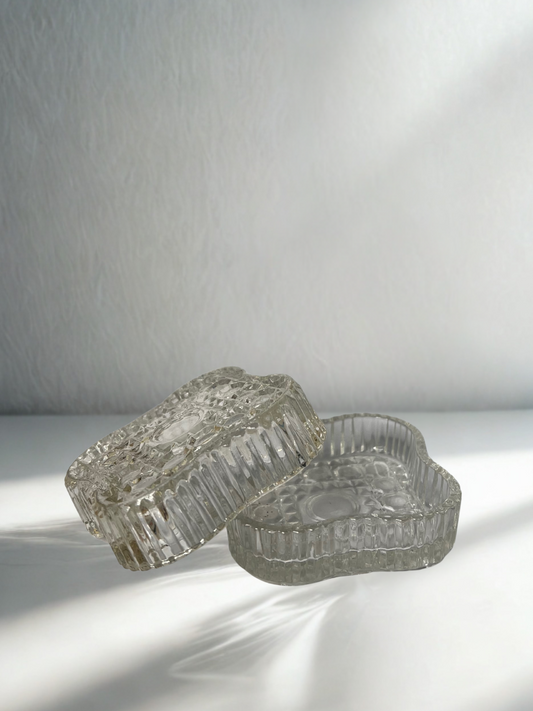 Vintage Pressed Glass Trinket Box – Clear with Lid