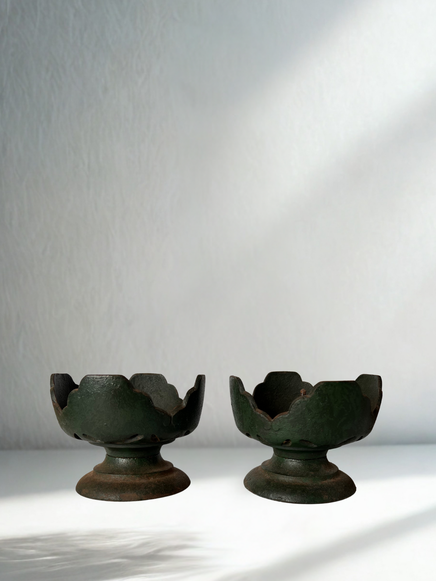 Pair of Vintage Cast Iron Lotus Candle Holders