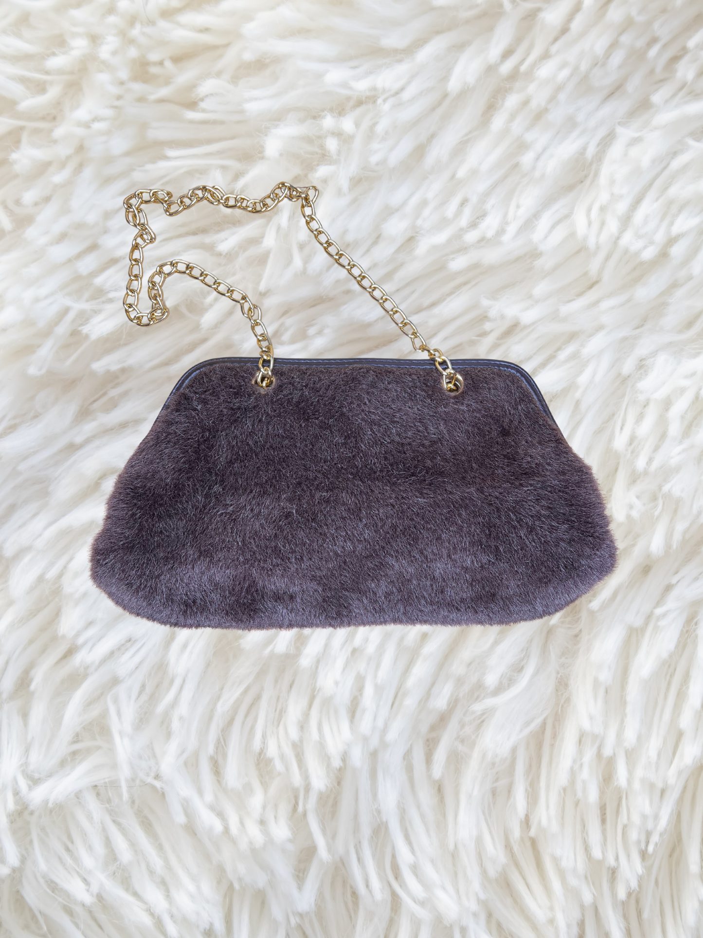 Vintage Faux Fur Shoulder Bag with Gold Chain