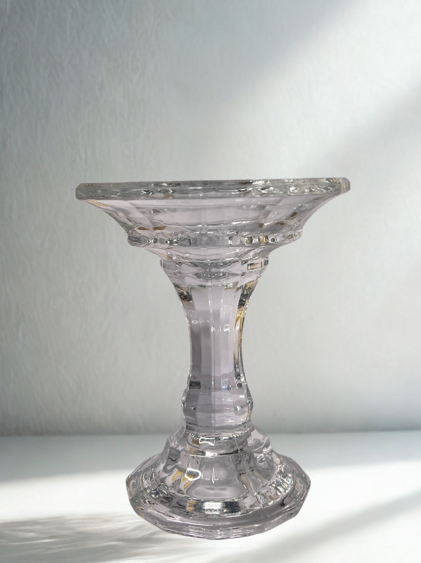 Vintage Crystal Taper Candle Holder – Faceted Pedestal Base