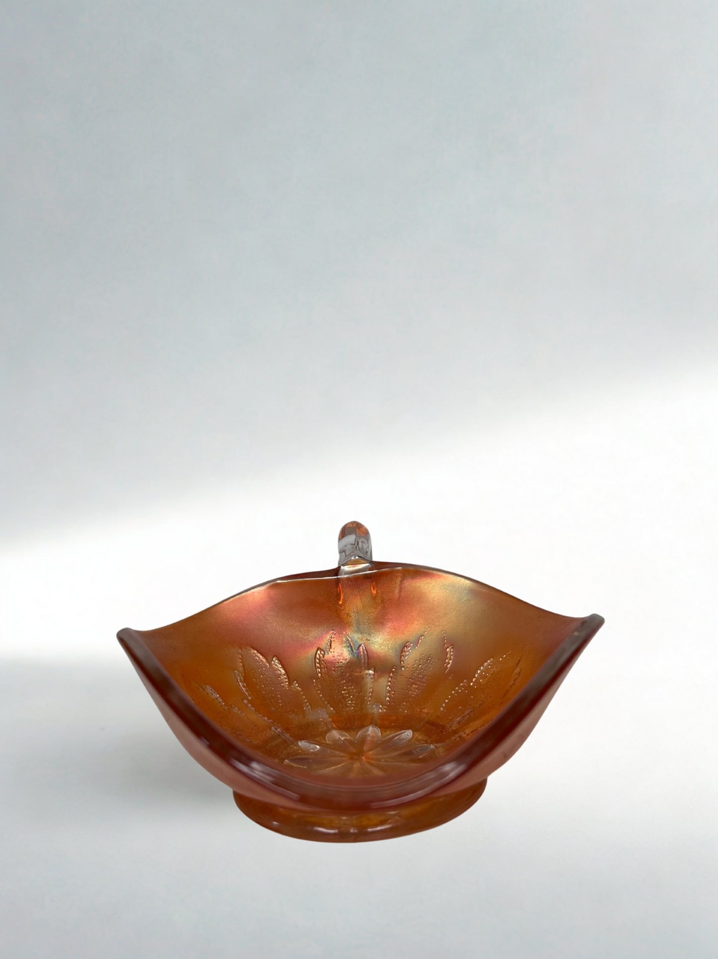 Vintage Dugan Carnival Glass Leaf Dish – Marigold Iridescent