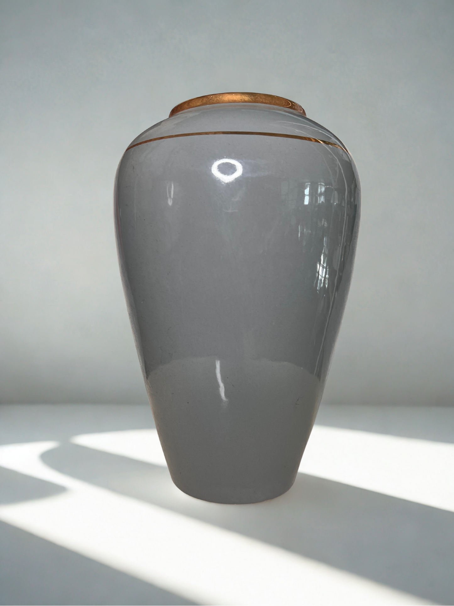 Minimalist Gray Ceramic Vase with Gold Rim