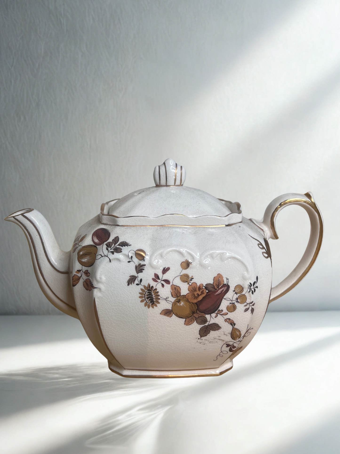 Vintage Ceramic Floral Teapot with Lid — Hand Painted