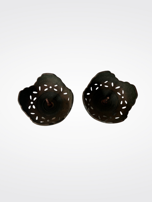 Pair of Vintage Cast Iron Lotus Candle Holders