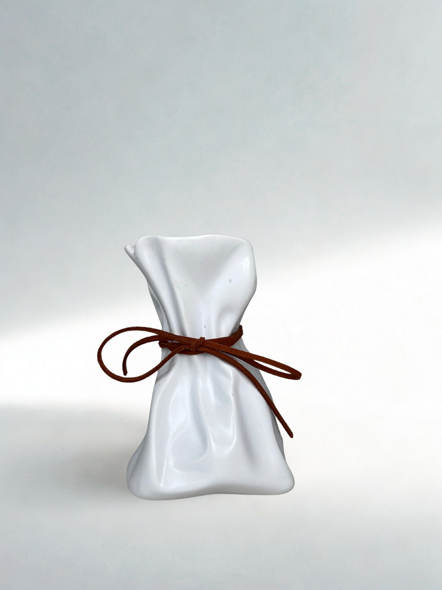 White Ceramic “Sachet” Vase with Suede Tie