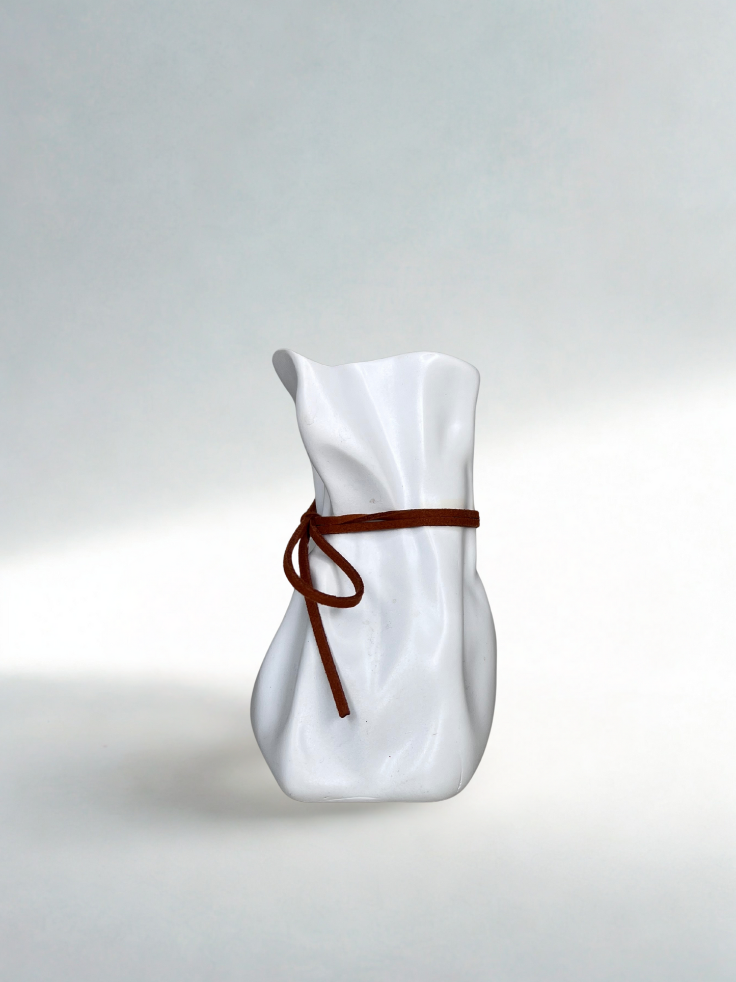 White Ceramic “Sachet” Vase with Suede Tie
