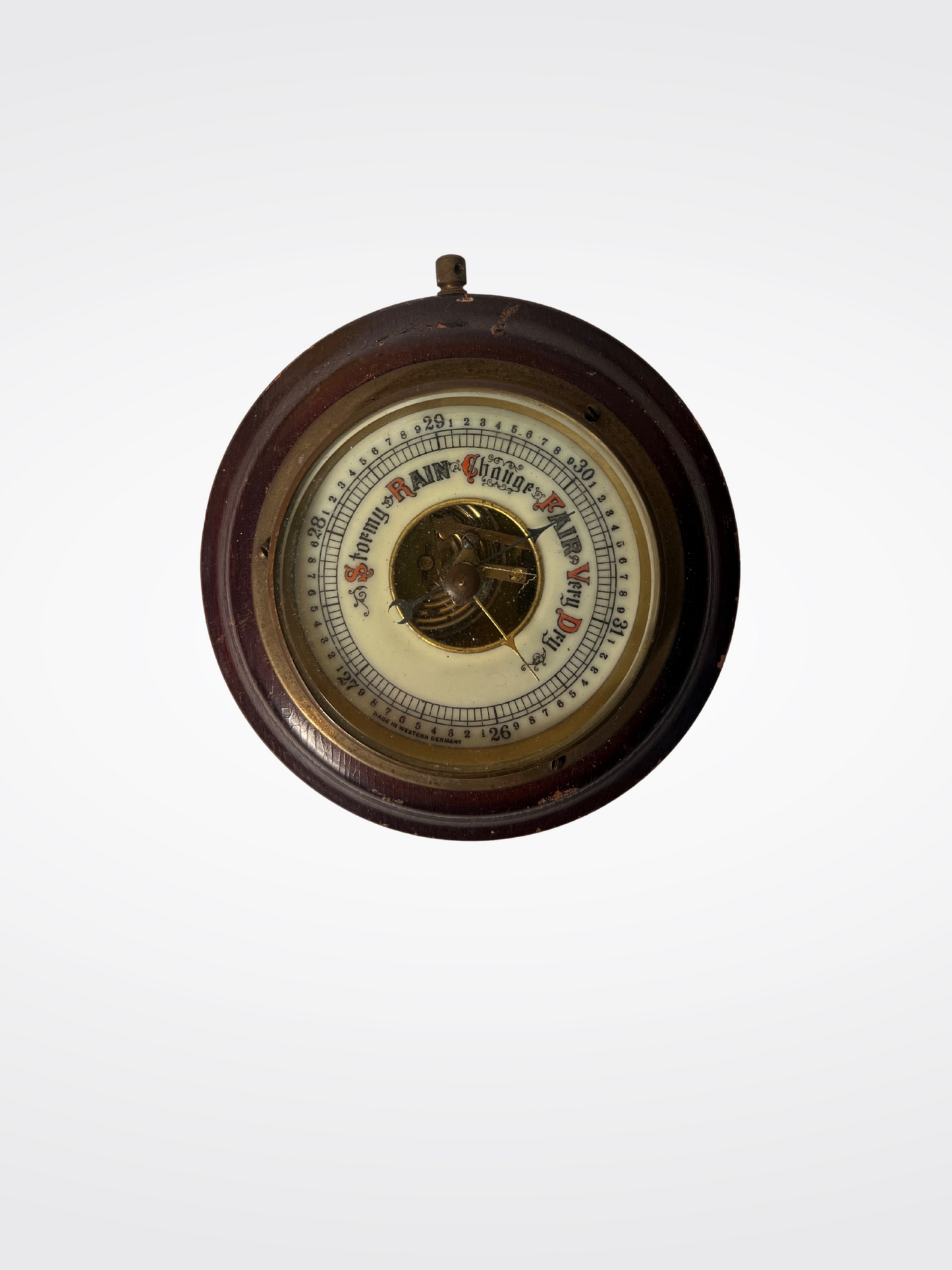 Vintage German Barometer in Wooden Frame – Mid-Century Wall Weather Instrument