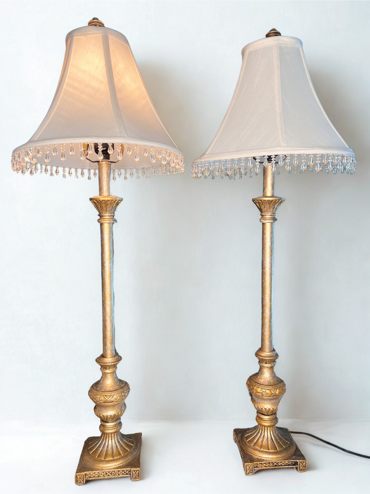Pair of Gold Tassel Lamps - 32.3" tall