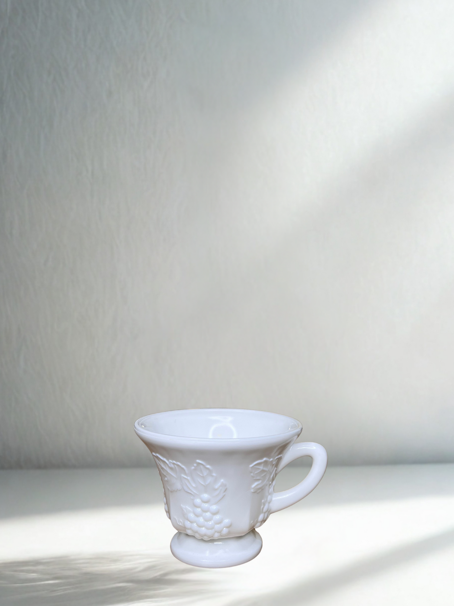 Vintage Milk Glass Cups – Grape Harvest Pattern (Set of 6)