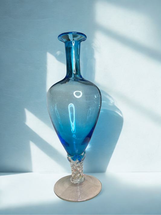 Vintage Italian Blue & Clear Twisted Glass Vase