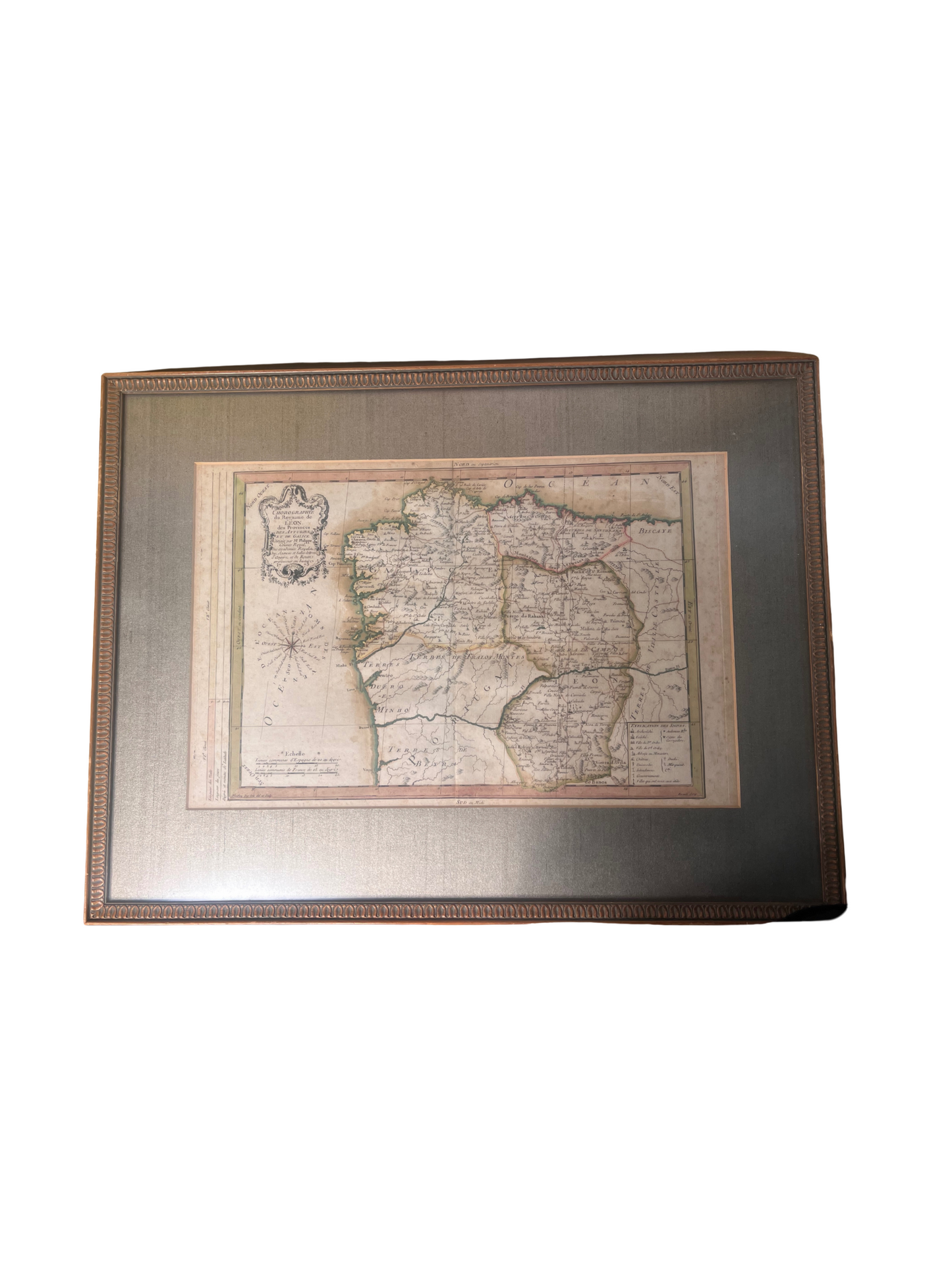 Framed Antique-Style Map of France & Spain – Historical Reproduction Print