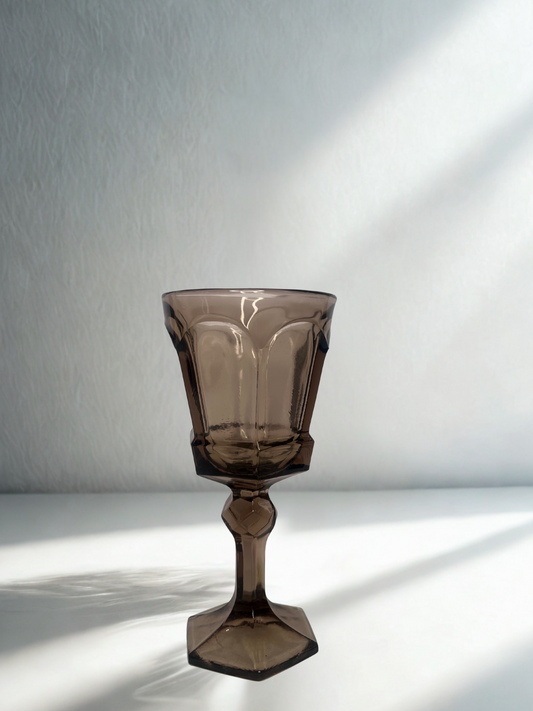 Smoky Brown Faceted Goblet