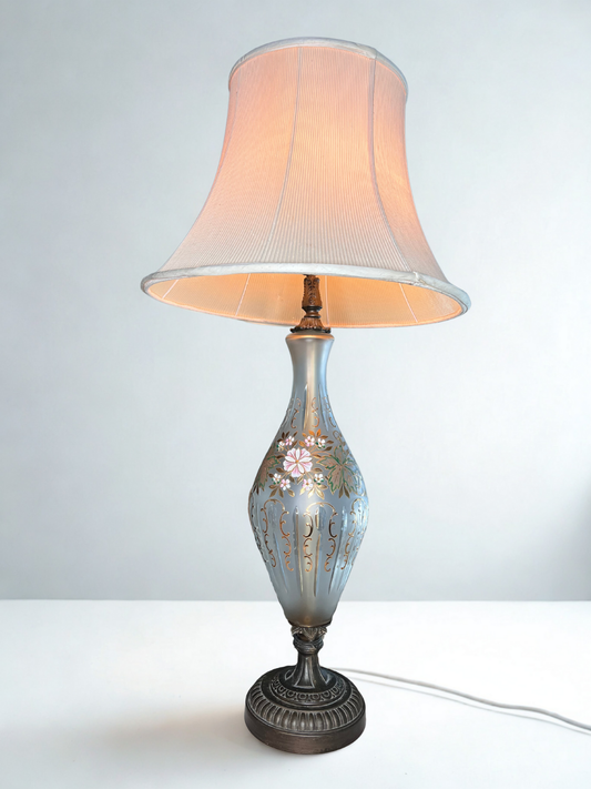 Etched Floral Glass Lamp - 39.4" tall