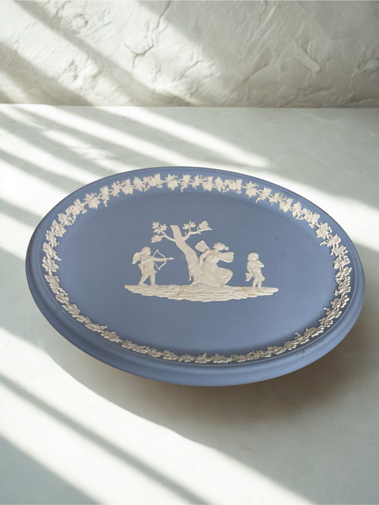 Wedgwood Jasperware Blue Plate with Cupid Relief – Vintage English Ceramic
