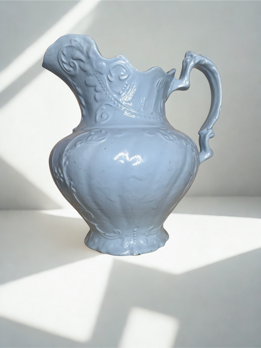 Vintage Ornate Ceramic Pitcher – Painted Blue