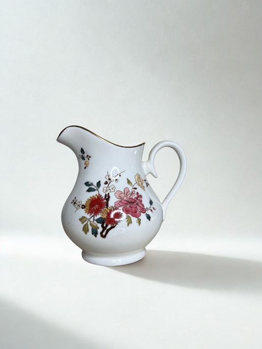Vintage Floral Porcelain Pitcher with Gold Trim