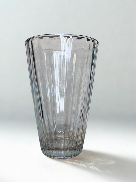 Vintage Clear Ribbed Glass Vase – Tall Fluted Design, 20th Century