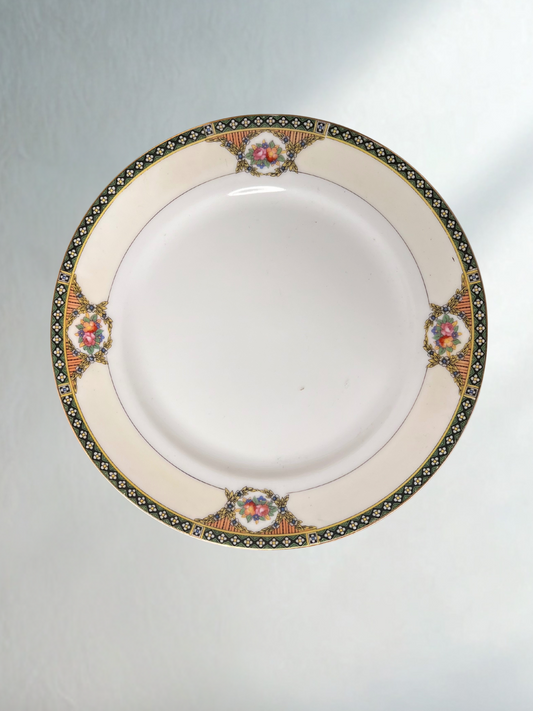 Vintage Plate with Black and Gold Geometric Border – 8"