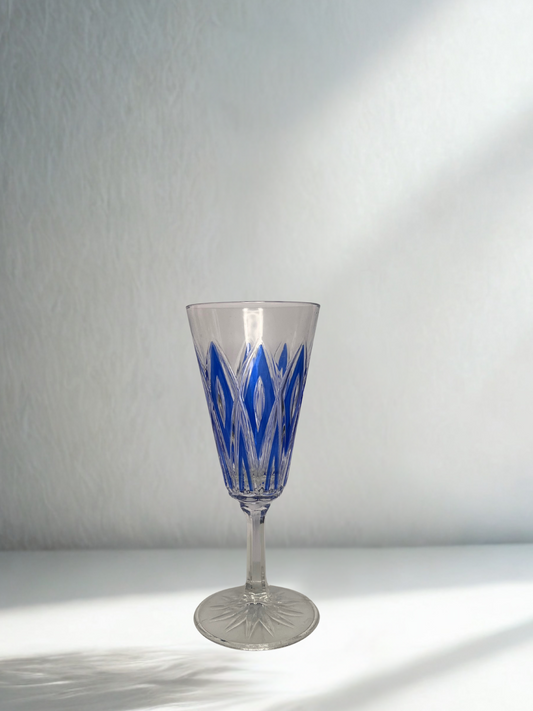 Clear Cut Glass with Blue Diamond Pattern