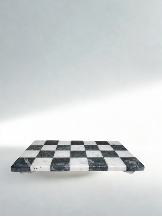 Checkered Marble Display Tray – Black & White