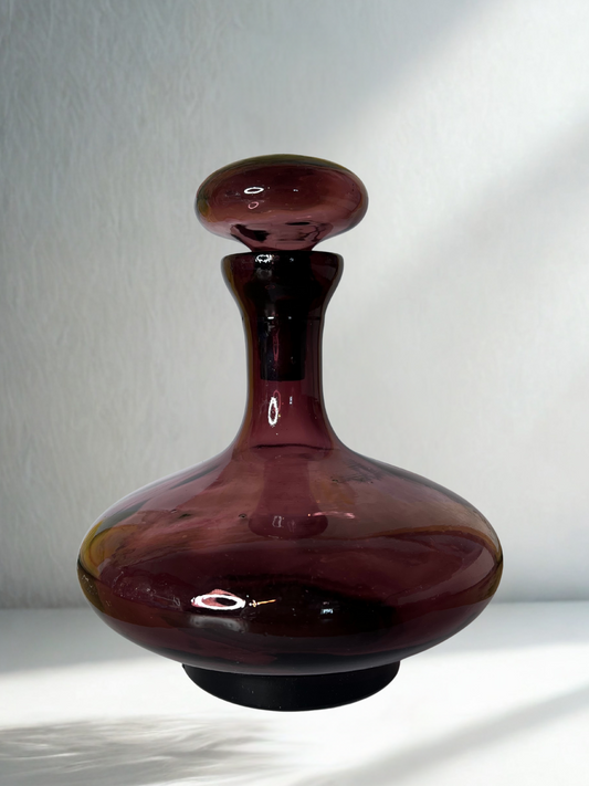 Vintage Plum Art Glass Decanter with Stopper