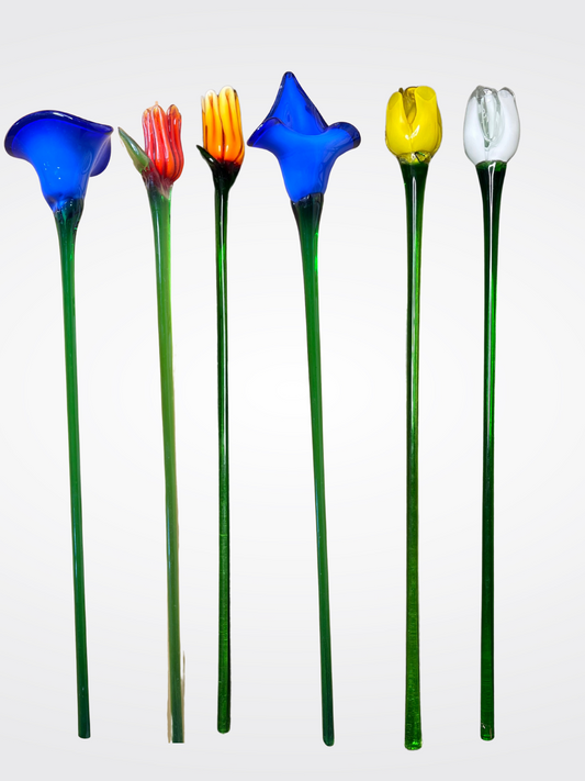 Murano Glass Blue Calla Flower Stem – Handcrafted in Venice
