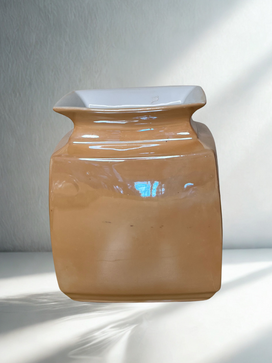 Vintage Mid-Century Modern Square Ceramic Vase – Warm Tan Glaze